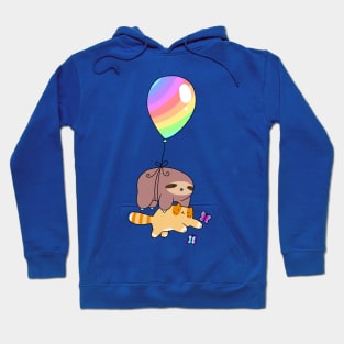 Rainbow Balloon Sloth and Tabby Cat Hoodie